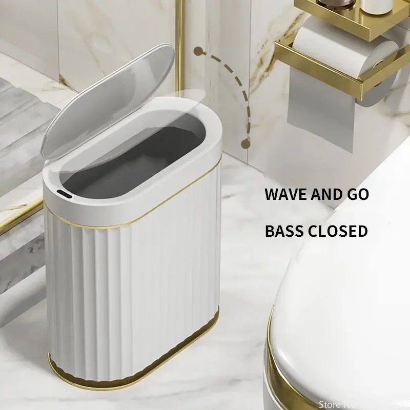 Sensor bin with the lid tipped open, showing the grey inner bucket that holds the bin bag