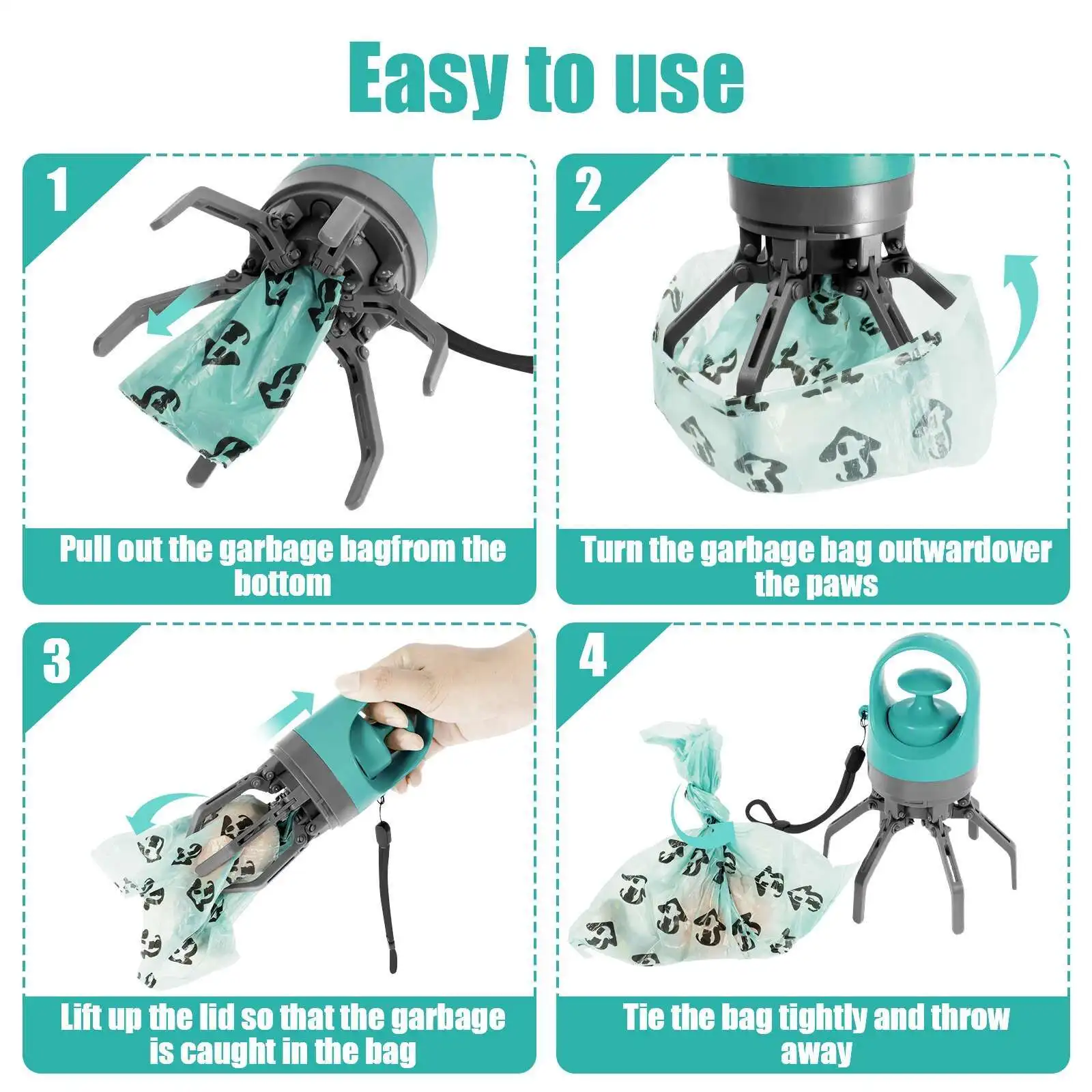 Portable Dog Pooper Scooper - Built-in Garbage Bag No Touch Design - Image 4