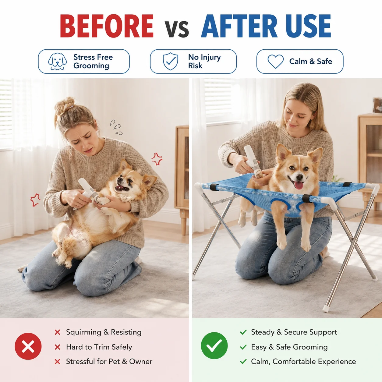 Pet Grooming Hammock Stand for Dogs & Cats - Nail Clipping Harness - Foldable and Portable - Image 2