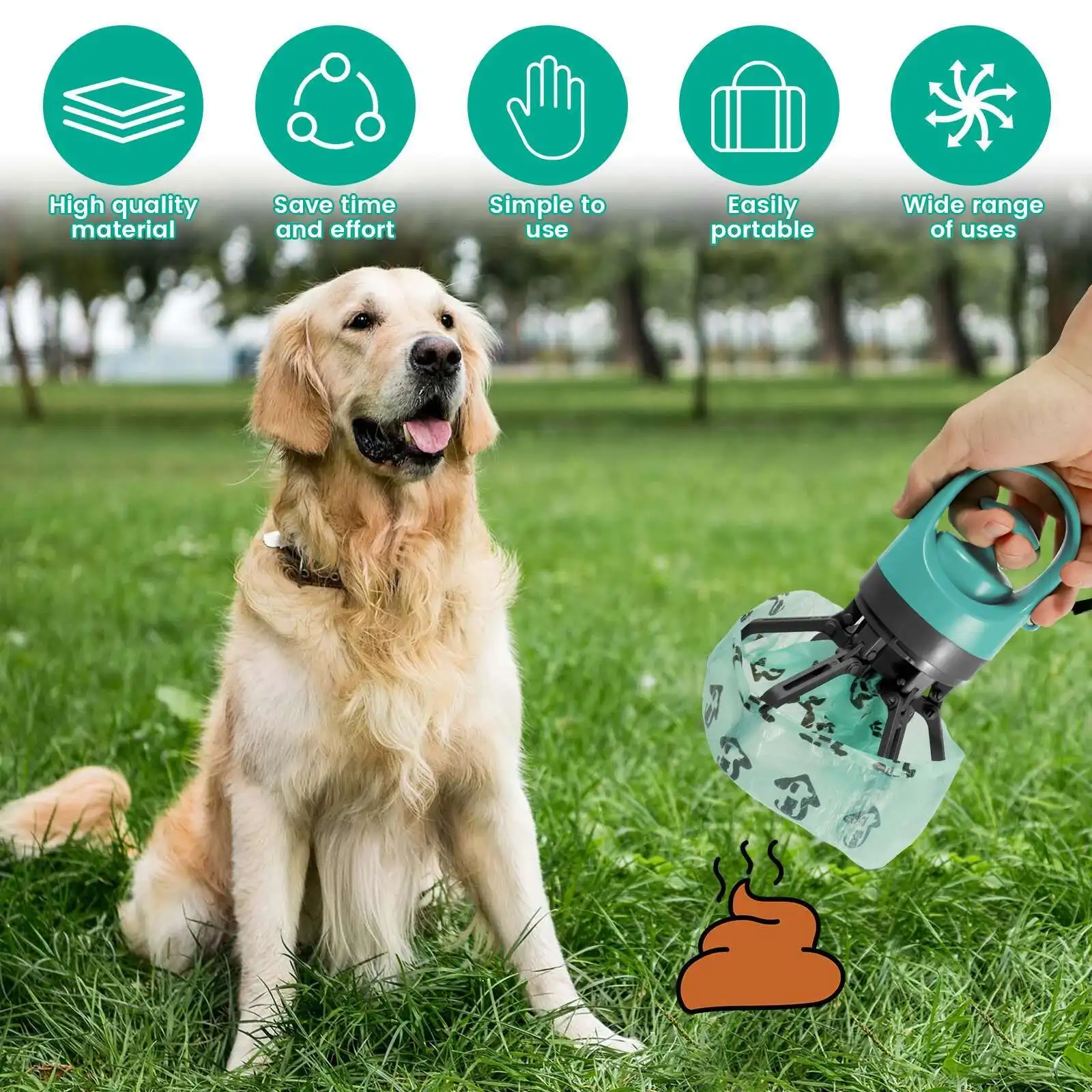 Portable Dog Pooper Scooper - Built-in Garbage Bag No Touch Design - Image 5