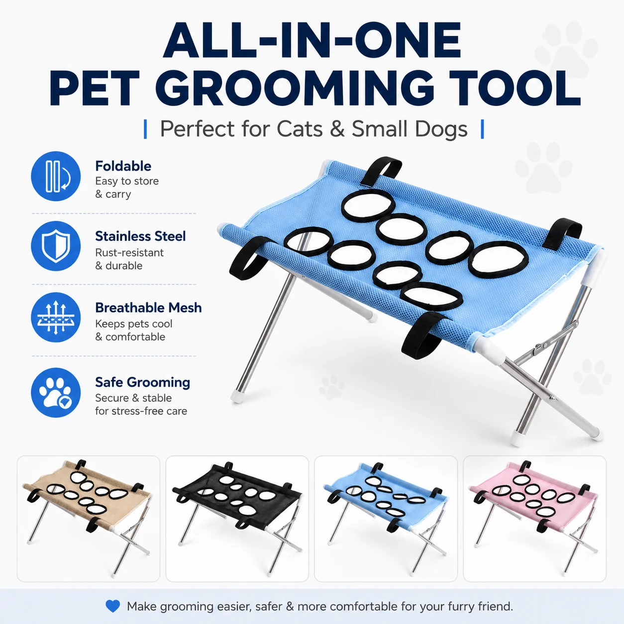 Pet Grooming Hammock Stand for Dogs & Cats - Nail Clipping Harness - Foldable and Portable - Image 3