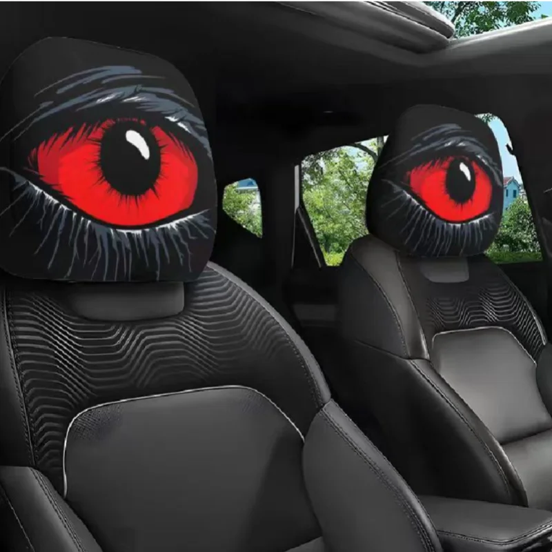 2Pcs Halloween Horror Face Print Universal Car Headrest Covers - Image 2