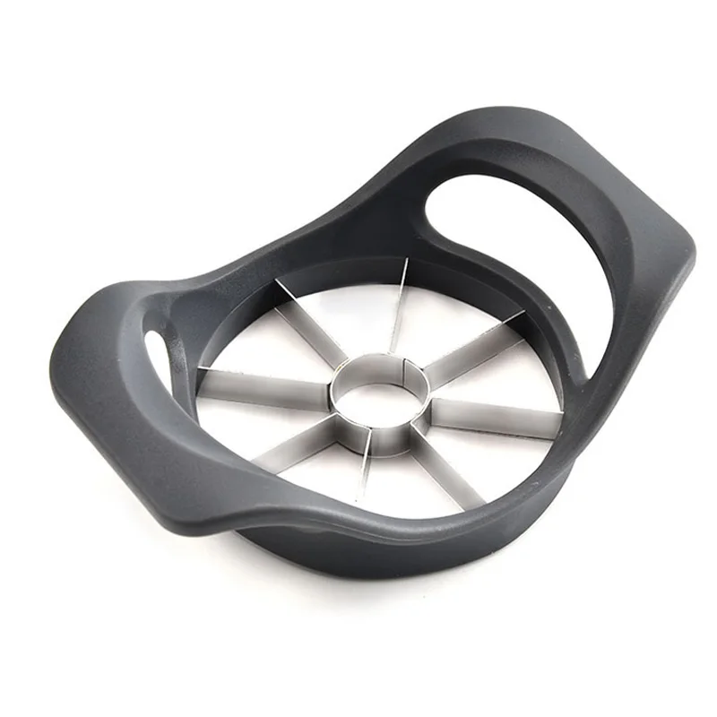 Close-up of the apple slicer at an angle, showing eight stainless steel blades radiating from a central coring ring