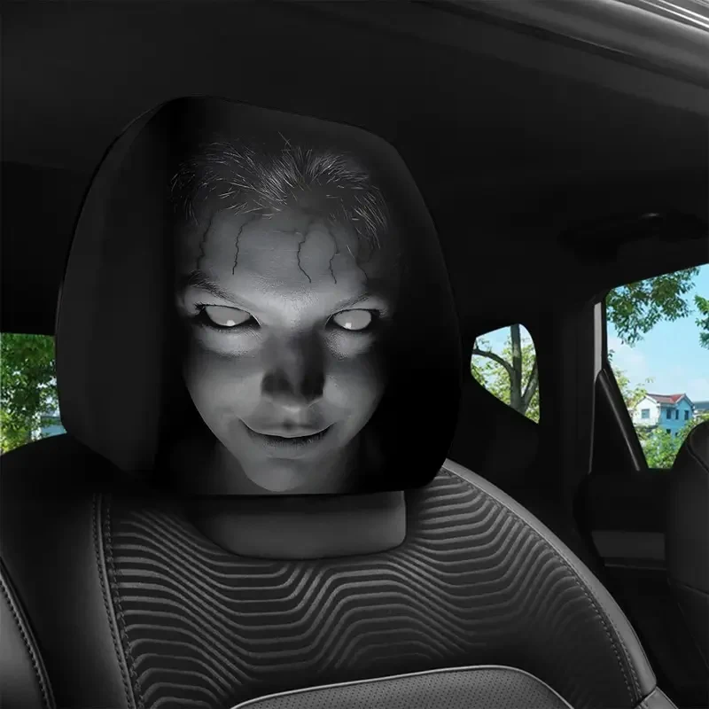 2Pcs Halloween Horror Face Print Universal Car Headrest Covers - Image 5