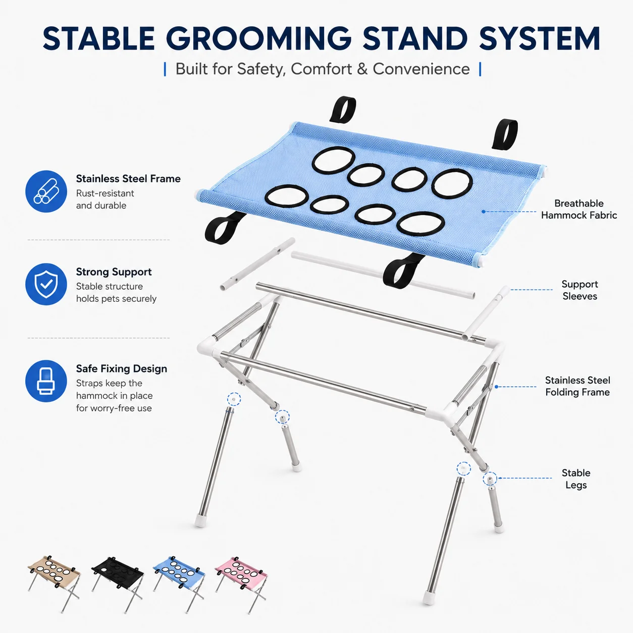 Pet Grooming Hammock Stand for Dogs & Cats - Nail Clipping Harness - Foldable and Portable - Image 4