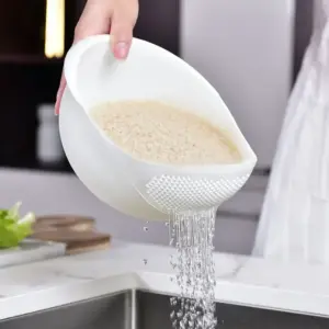 Rice Washing Bowl – Side-Drain Strainer for Rice, Beans and Fruit